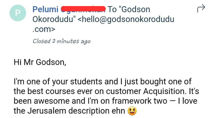 Customer testimonial screenshot