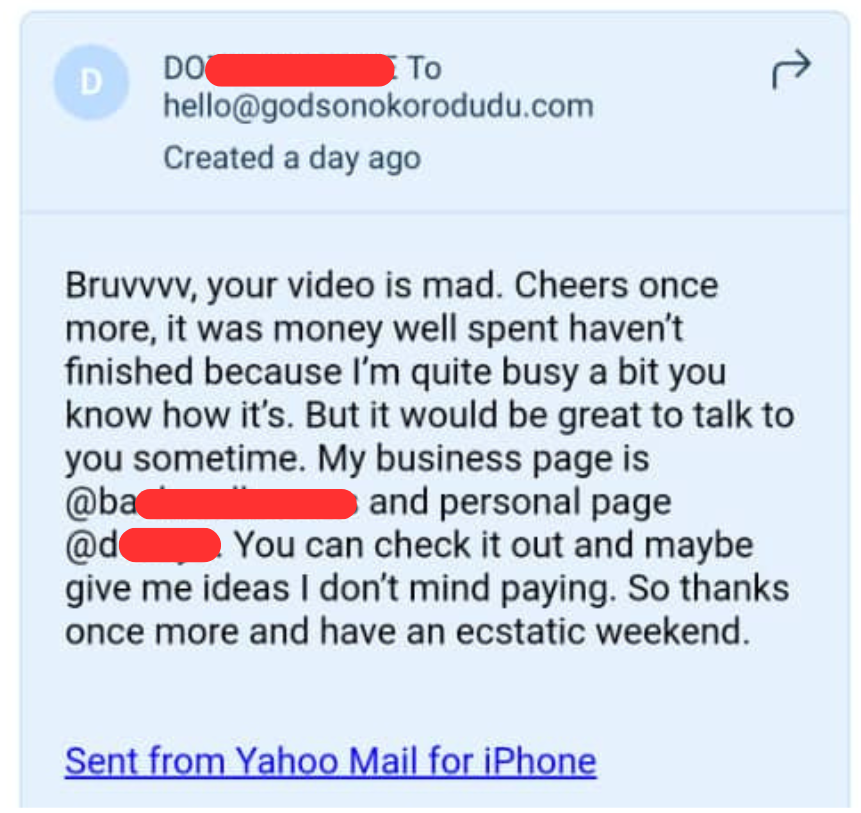 Customer testimonial screenshot