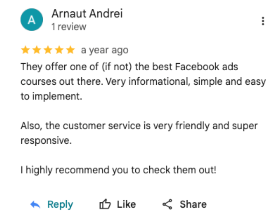 Customer testimonial screenshot