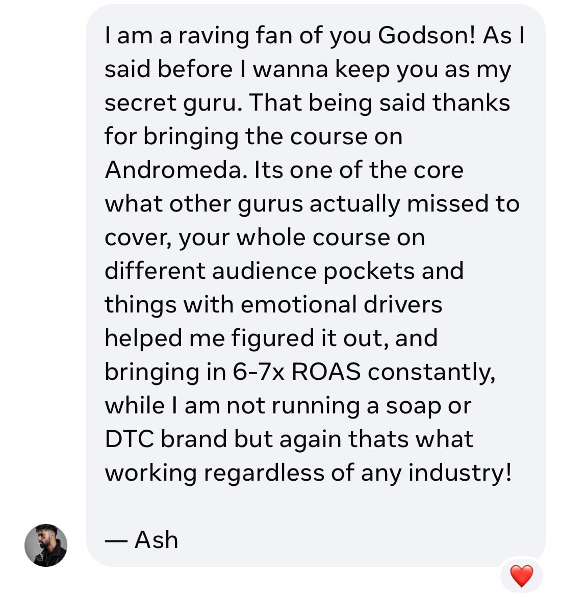 Customer testimonial screenshot