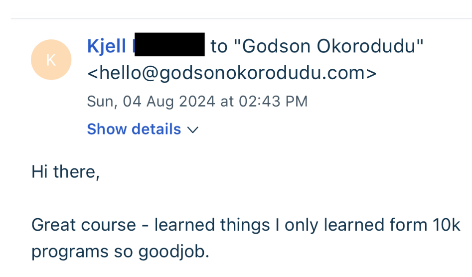 Customer testimonial screenshot