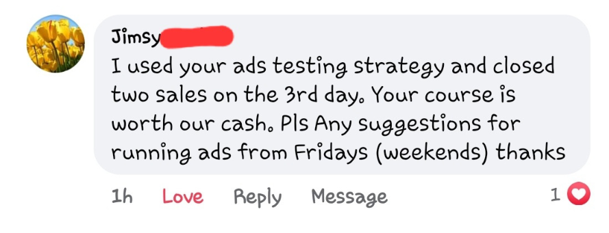 Customer testimonial screenshot