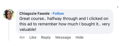 Customer testimonial screenshot