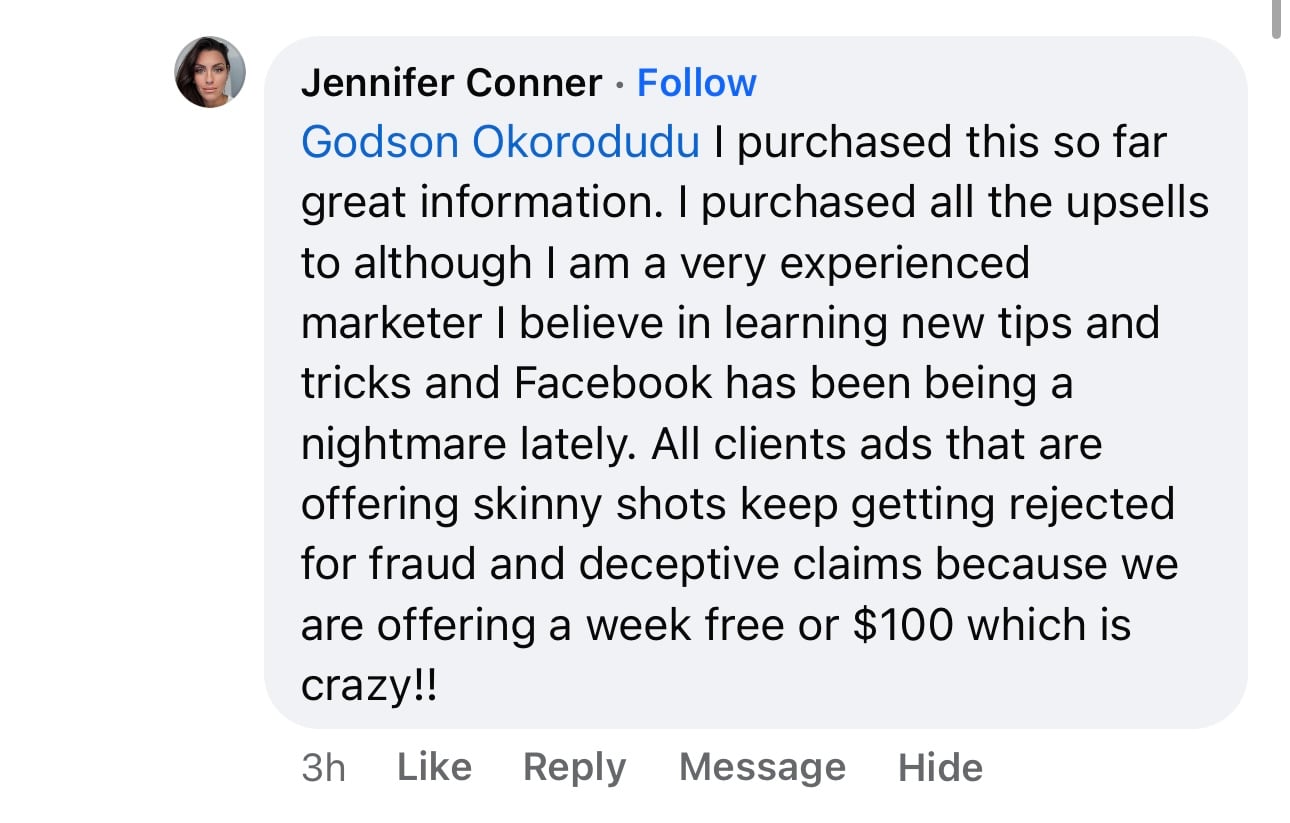 Customer testimonial screenshot