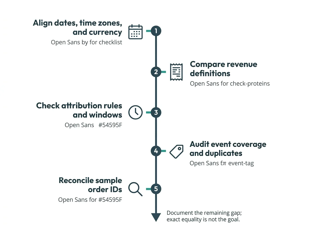 Five-step diagnostic path for investigating ecommerce revenue discrepancies