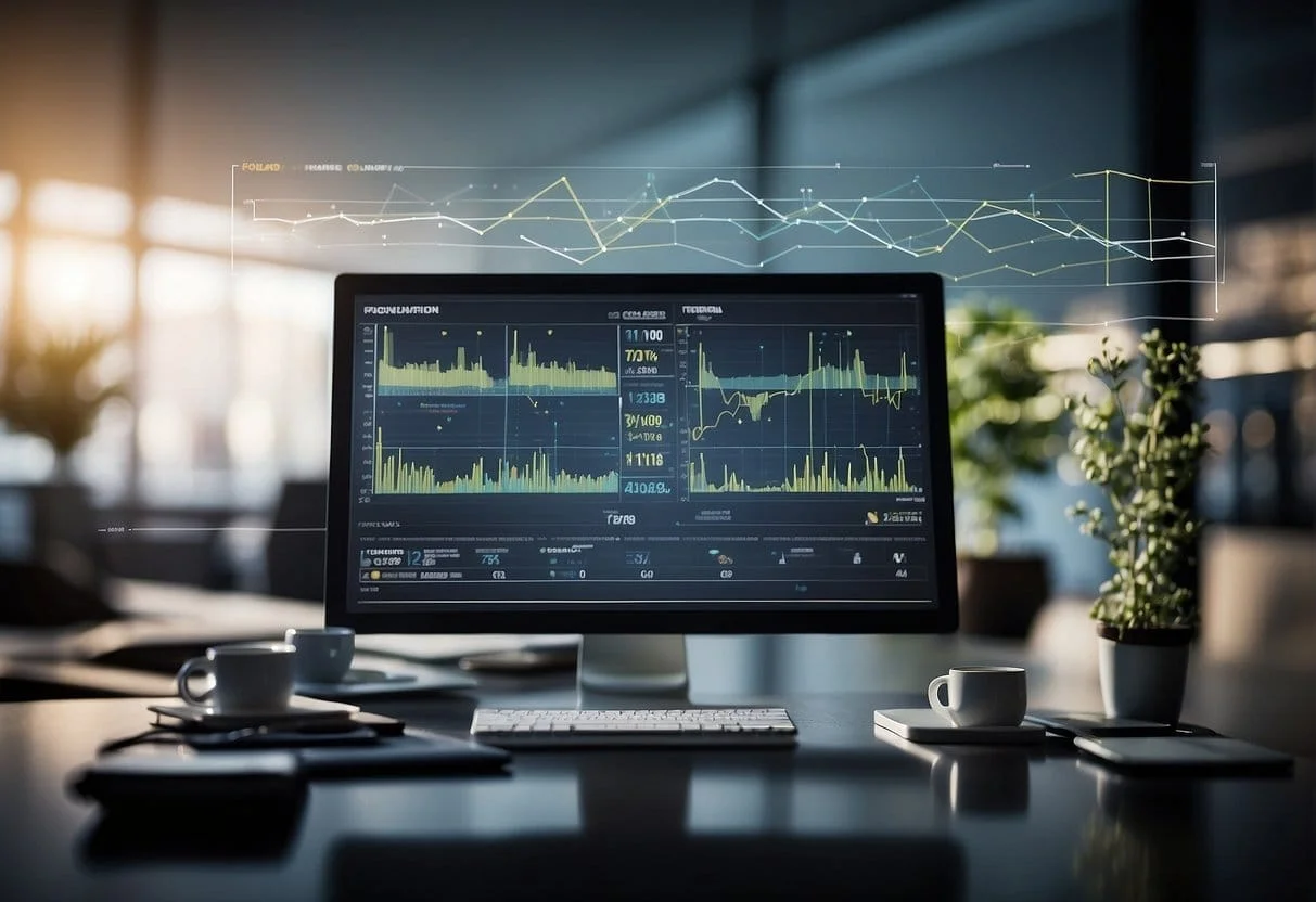 Data charts and graphs fill the screen, showing correlations and trends in b2b marketing analytics