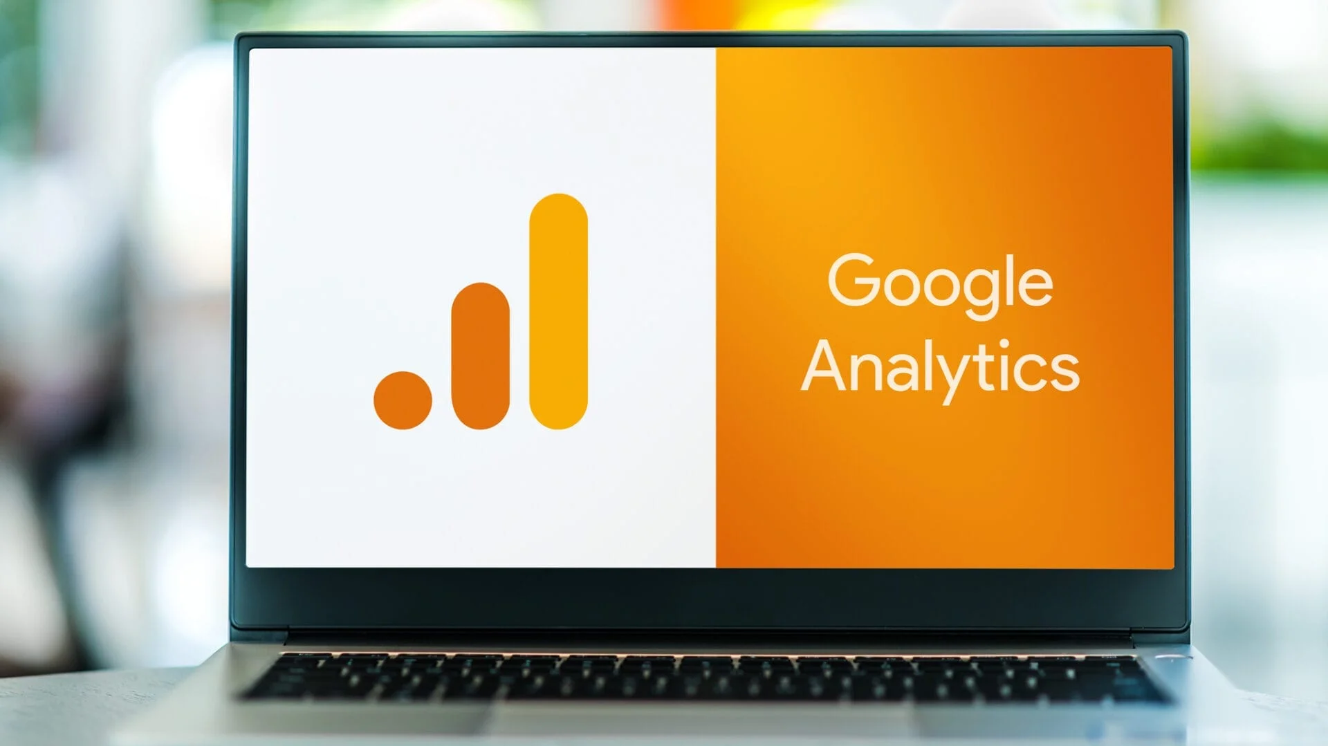 POZNAN, POL – SEP 22, 2021: Laptop computer displaying logo of Google Analytics, a web analytics service offered by Google that tracks and reports website traffic