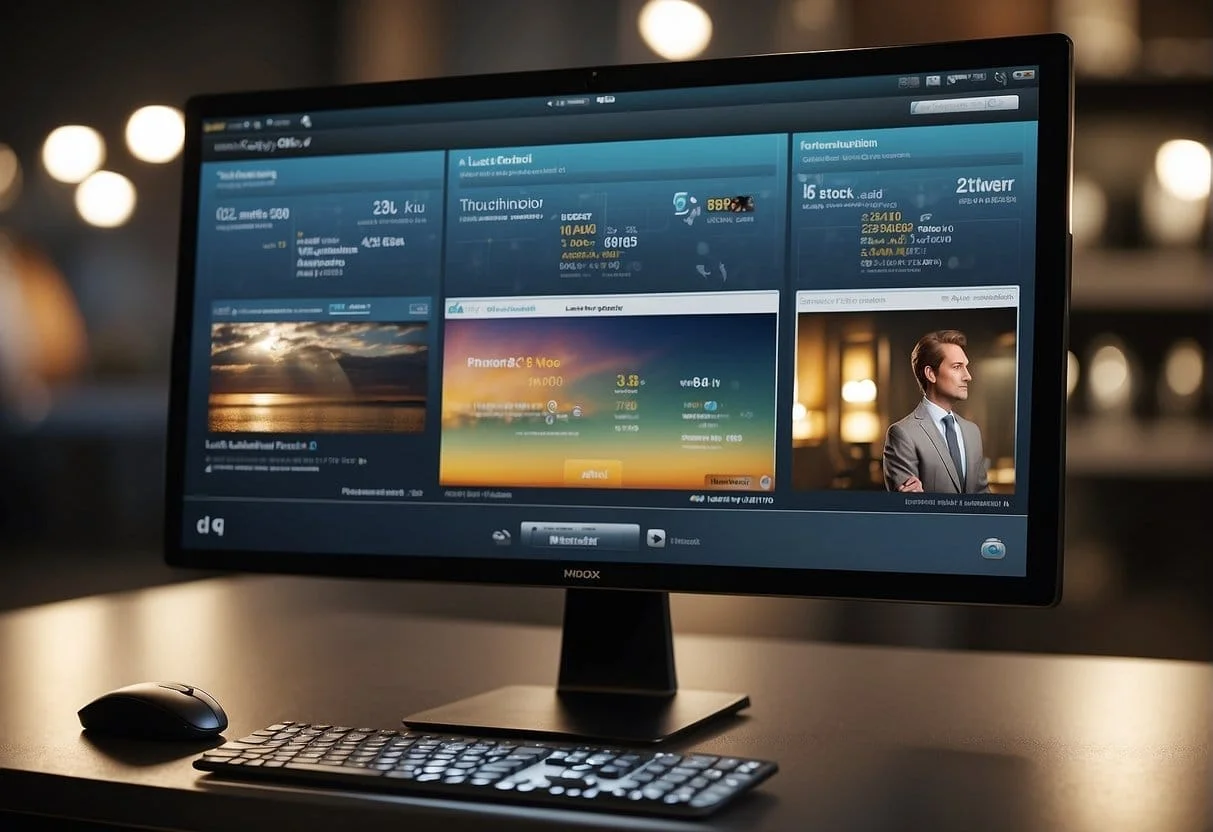 A digital ad displaying Last Touch Attribution appears on a computer screen, with a series of touchpoints leading to a final conversion