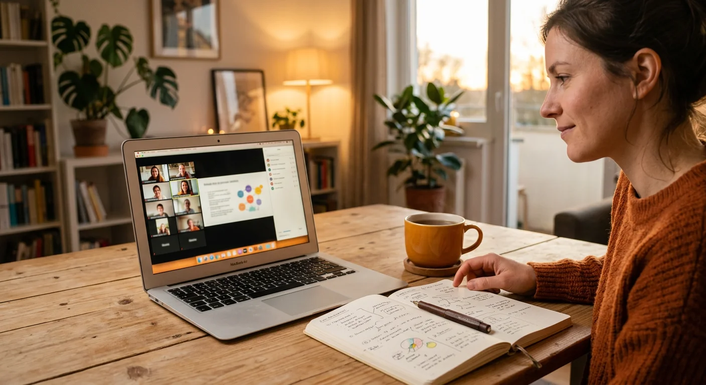 Ruhiges Online-Workshop- und Notizbuch-Motiv für Lernen, Reflexion und Verständnis