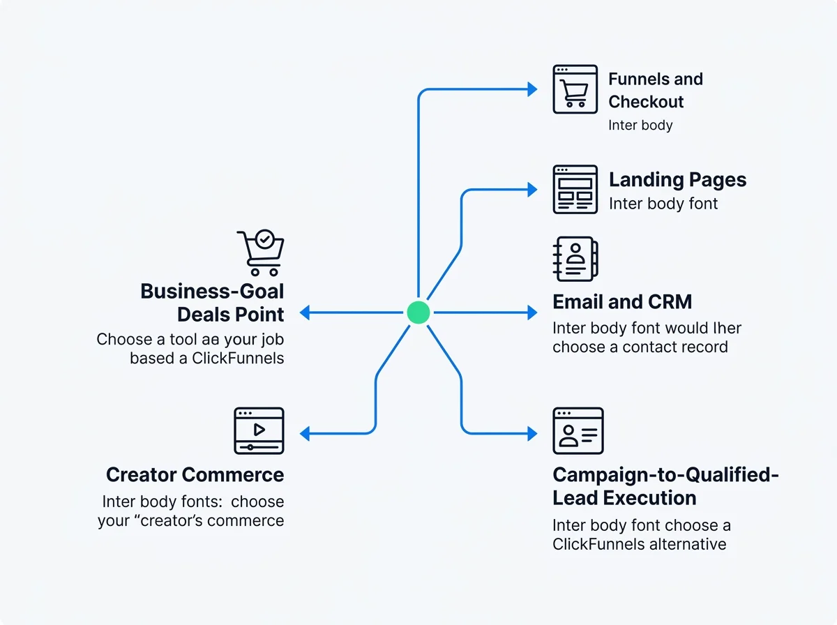 Five tool categories branching from a business-goal decision point